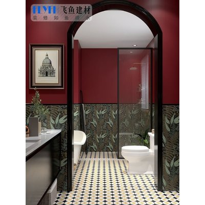 法式衛生間瓷磚浴室廚房背景墻磚復古花磚200x600廁所洗*特價優惠
