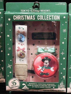 Ariel's Wish-日本東京迪士尼聖誕節耶誕限定米奇MICKEY英倫紳士風相機背帶掛脖背繩附蝴蝶結拉鍊收納包絕版品