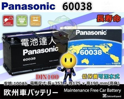 電池達人☆Panasonic 國際牌(60038)電池 58515 58815 60002 60011 60044 電瓶