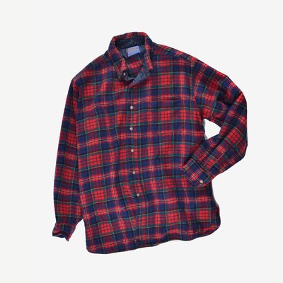 Pendleton Wool Shirt 美國製 紅黑 格紋 羊毛 口袋 長袖 襯衫 戶外 法蘭絨