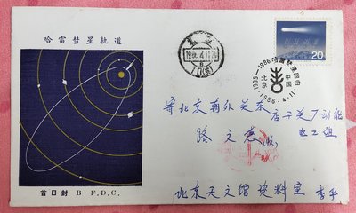 珍品收藏閣天文郵品 1986年 哈雷彗星 T109 北京市郵票公司 首日實寄封1枚