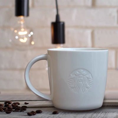 熱銷 Starbucks 星巴克店內員工專用大小純白把手陶瓷馬克杯咖啡杯浮雕杯秋秋生活館 可開發票