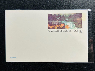 【珠璣園】C078 美國郵資片  -  1989年 美麗的美國 -林地、鹿、瀑布， 15C 未使用