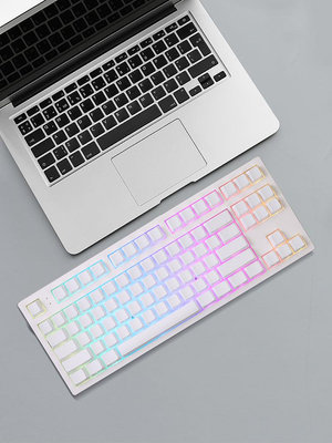 鍵盤 腹靈MK870純白側刻 機械鍵盤有線客制化87鍵辦公游戲白色