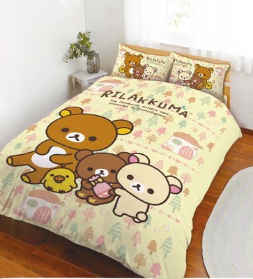 正版 卡娜赫拉 熊大 蛋黃哥 喬巴 拉拉熊 床包~兔兔小雞p助床包~雙人床包(枕頭套X2+床單X1) 5X6.2尺台灣製