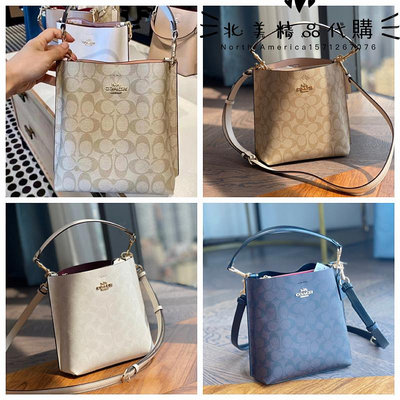 北美精品代購 COACH CA582 Mollie 經典老花PVC拼牛皮 女士水桶包 單肩斜挎 手提包 側背桶包 附購證