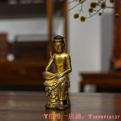 【熱賣精選】神像清代銅鎏金自在觀音像老物件古玩古董家用佛像供奉收藏中式擺件