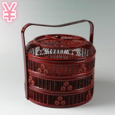 促銷打折 ~古代木質紅中式飯盒食盒色復竹編多層結婚手提籃送餐籃