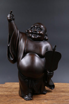 【二手】日本回流銅彌勒佛立像，銅彌勒佛像，持扇彌勒佛，日本回流古董佛12531【如意坊】擺件  老物件 老貨