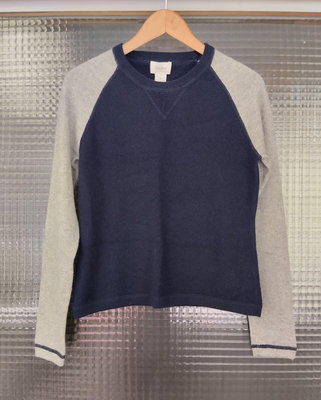 美國品牌 Neiman Marcus 100% Cashmere喀什米爾羊絨柔軟深藍色灰色長袖毛衣(女)