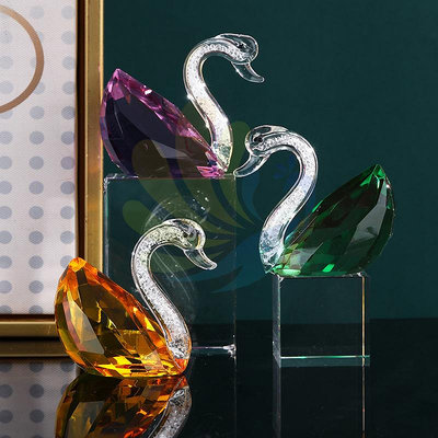 現貨創意擺件水晶小天鵝擺件客廳化妝台桌面裝飾品創意居家裝飾禮品水晶工藝品