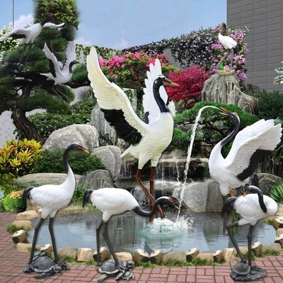 仿真仙鶴擺件白鶴戶外大型花園噴水池假山動物道具雕塑丹頂鶴模型滿減 促銷 夏季