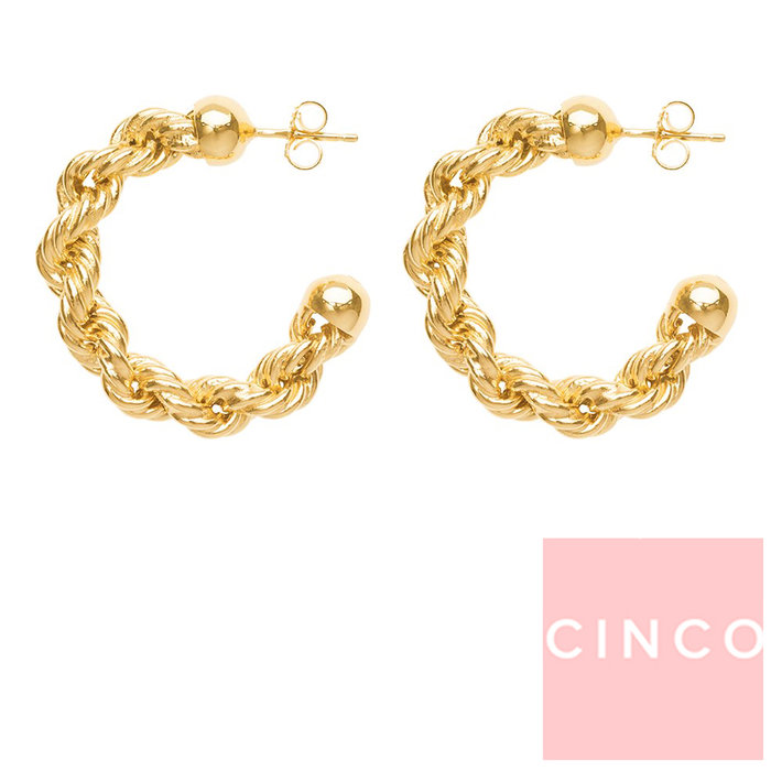 CINCO 葡萄牙精品 Bia earrings 925純銀鑲24K金戒指 經典編織C型圓耳環