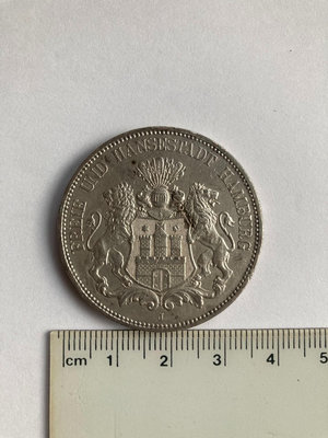 德國1913年漢堡雙獅5馬克銀幣9476