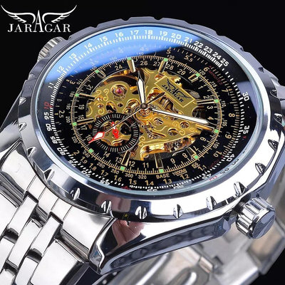 現貨男士手錶腕錶新款 jaragar 歐美男士時尚休閑鏤空大錶盤機械錶 自動機械錶