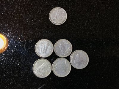 加拿大一角銀幣 1967前五枚與1968年一枚 廢料銀等級
