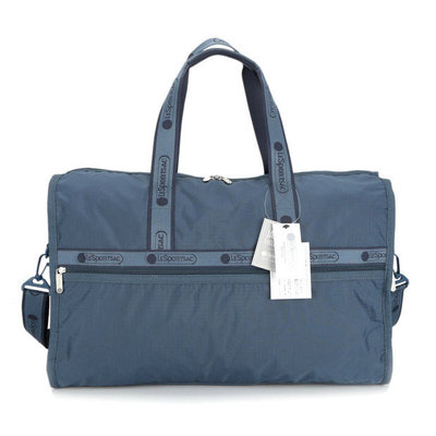 【熱賣精選】 Lesportsac 霧霾藍 刺繡背帶 7185手提肩背斜背大款旅行包 背面可插行李箱 限時優惠
