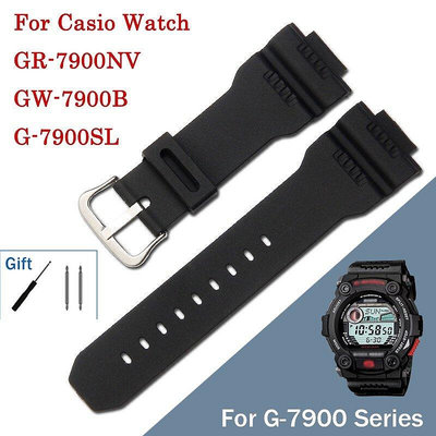 新品促銷 適配卡西歐G7900G-7900SLGW-7900BGR-7900NV男性矽膠手鍊腕帶16mm錶帶 可開發票