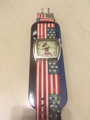 Disney 絕版 仿舊米奇手錶 美國國旗錶帶  中性錶（不二價）