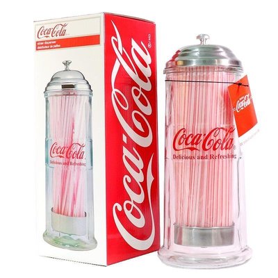 【熱賣精選】Coca-Cola正版可口可樂復古玻璃吸管瓶防塵吸管收納盒架桶送吸管
