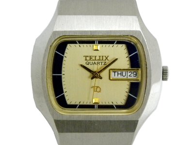[專業模型] 石英錶 [TELUX 78703] 鐵力士 酒桶時尚錶[金色面+星+日期]中性錶/軍錶[新品]