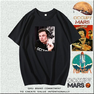 圓領短袖T恤特斯拉T恤短袖埃隆·馬斯克男t恤衫衣服SpaceX占領火星計劃NASA棉