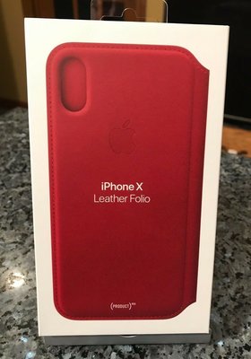 iPhone X/ Xs專用: 紅色 蘋果原廠正貨Leather Folio Case真皮革雙面夾 翻蓋保護套