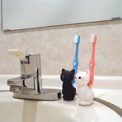 Coco馬日本代購~可愛貓咪 造型 牙刷架 固定架 黑貓 白貓~~現貨~