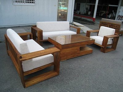 幸福家實木傢俱 全柚木框形沙發組 大板型扶手, 整組 1+2+3人座+大小茶几,含座墊價格, (SOFA 2-1),