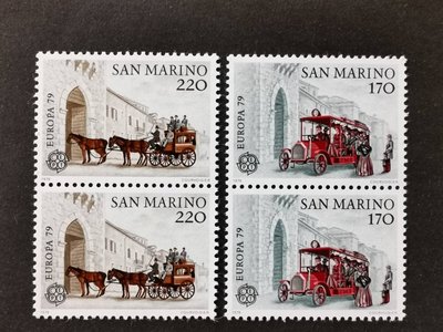 (C9960)聖馬利諾1979年歐羅巴郵政運輸馬車(雙連)郵票2全