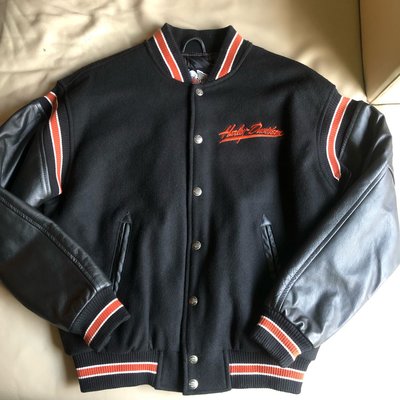[品味人生]保證正品 Harley Davidson棒球外套 袖子是皮革 size L 美國製 適合 XL 或 XXL