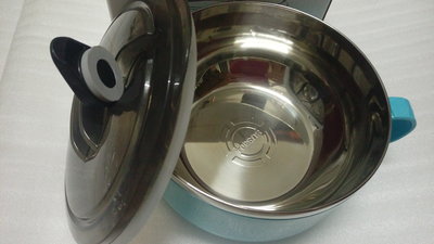 正版 丹麥 CARDIE 304不鏽鋼 輕量 泡麵碗 上蓋濾水孔 放手機設計 藍色