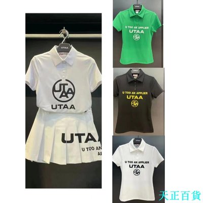 CC小铺UTAA2023新款韓國原單高爾夫女士 春夏服裝速乾素色logo翻領POLO衫短袖T恤