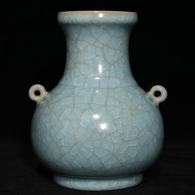 汝窯冰裂紋雙系瓶，高17.8cm直徑13.5cm，編號2 瓷器 古瓷 古瓷器