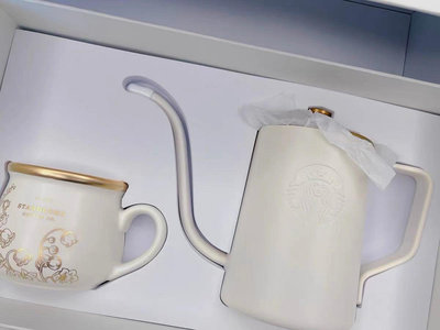 星巴克杯子新款雅致鈴蘭純白細口手衝咖啡壺器具陶瓷馬克水杯禮盒