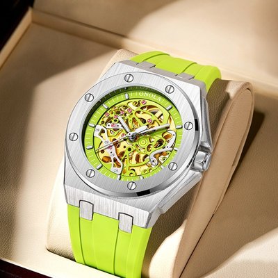 熱銷 手錶腕錶跨境新款全自動機械手錶男ONOLA/奧駱納時尚多色硅膠帶防水手錶