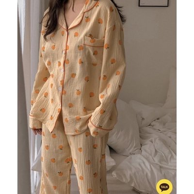特賣-睡衣 情趣睡衣 睡裙 韓國代購 Juuneedu 超可愛 ??滿版橘子睡衣 兩件式睡衣 短袖/長袖