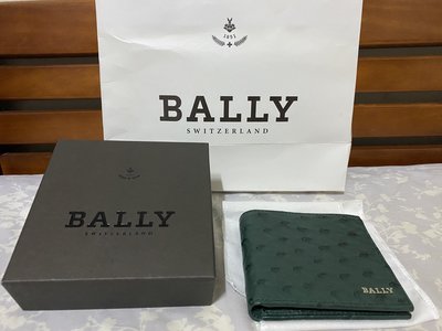BALLY經典藍綠色駝鳥皮短夾(非常稀少)