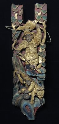 中國清代  杉木礦物彩  木雕  寺廟插角  可掛飾擺件  長61cm  寬17.5cm