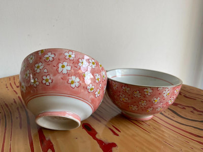 日本中古vintage 有古窯 櫻花粉碗 手作手繪 中古全品