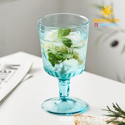 意大利進口歐式高腳水杯家用寬口果汁冷飲杯酒杯復古浮雕玻璃杯子