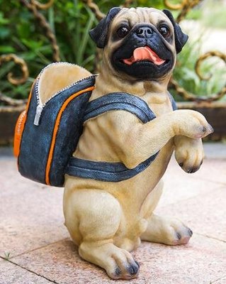 4181A 樹脂站立巴哥犬模型 仿真巴哥犬背背包造型擺件 可愛法鬥犬模型園藝裝飾品手工製小狗招財擺飾
