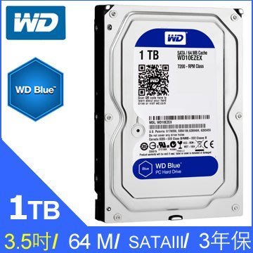 【MR3C】公司貨 含稅有發票 WD 威騰 1T 1TB WD10EZEX 藍標 3.5吋 桌上型 硬碟 三年保