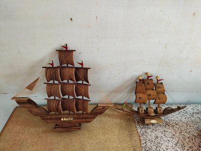 【老時光小舖】早期懷舊普普味擺飾品- 手工製-木製&竹製帆船-擺飾