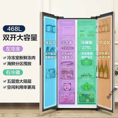 華凌冰箱468升雙門對開門電冰箱家用大容量風冷無霜節能低音纖薄