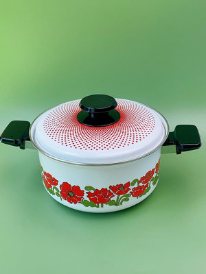 vintage 中古日本復古昭和琺瑯搪瓷鍋  雙耳鍋 湯鍋