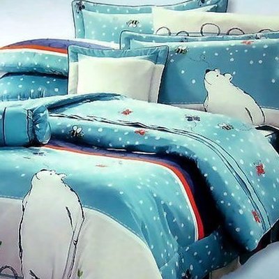 100%精梳棉雙人床包枕套組五尺-北極熊漫步-台灣製 Homian 賀眠寢飾