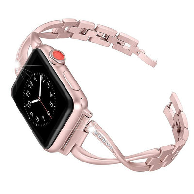 蘋果手錶錶帶Apple Watch 9不鏽鋼金屬錶帶SE女款鏈式帶鑽錶帶2 3 4 5 6代表帶新款女性時尚錶帶