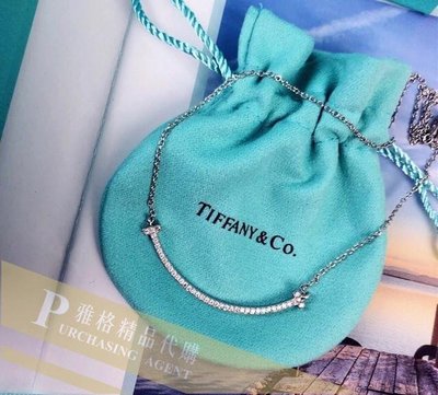 雅格時尚精品代購 Tiffany&amp;Co. 925純銀 Tiffany 蒂芙尼 帶鑽微笑項鍊 歐美代購