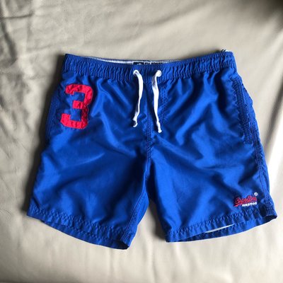 [品味人生]保證正品 SUPERDRY 藍色 紅字  海灘褲 休閒短褲 size S